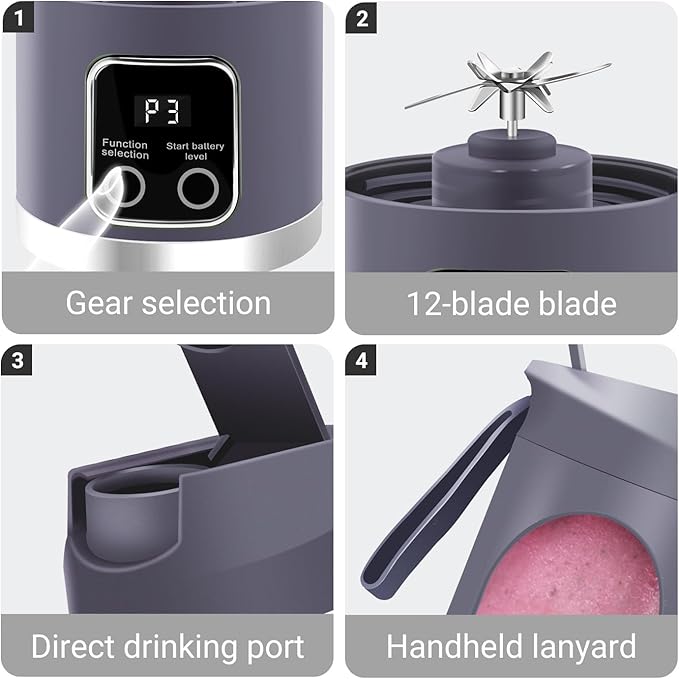 Portable Personal Electric USB Juicer,500ML Mini Blender Portable Blender For Shakes and Smoothies juice,12 Blades Great for Mixing,Compact、Convenient and Versatile (Purple)
