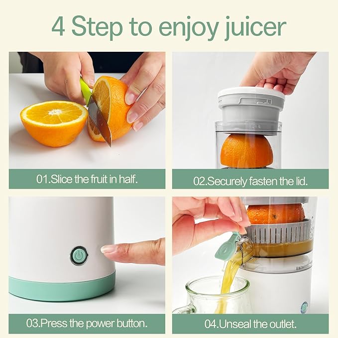 Rechargeable Electric Juicer - Citrus Juicer with Type-c Rechargeable for Orange, Lemon and Grapefruit Juicing. (White-45Watts)