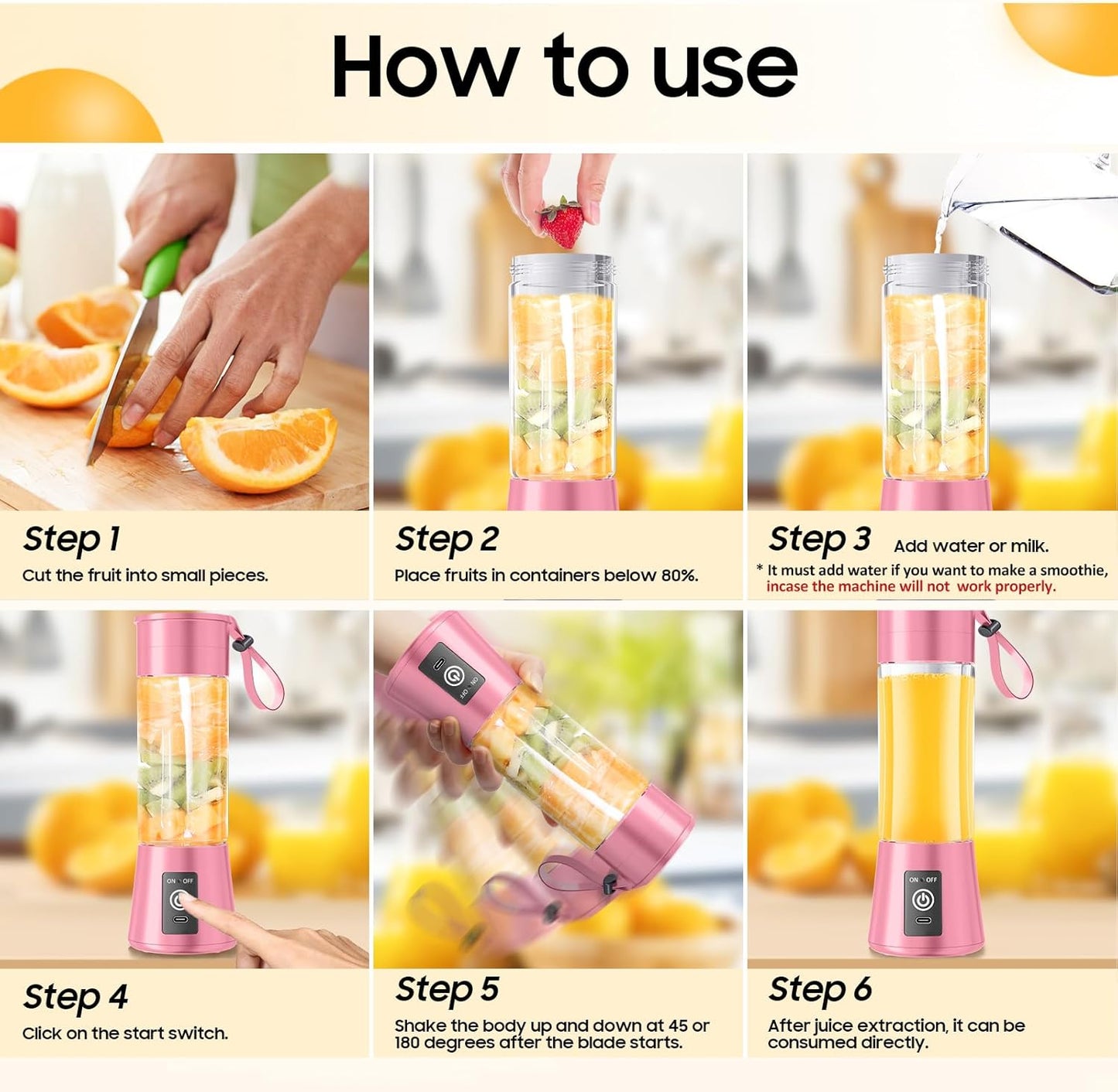 Personal Blender for Shakes and Smoothies - New Upgrade Cordless Portable Blender USB-C Rechargeable, 380Ml BAP Free Juice Cup, 6 Blades Freshly Squeezed for Picnic/Sprots, 20000Rpm/Min Speed