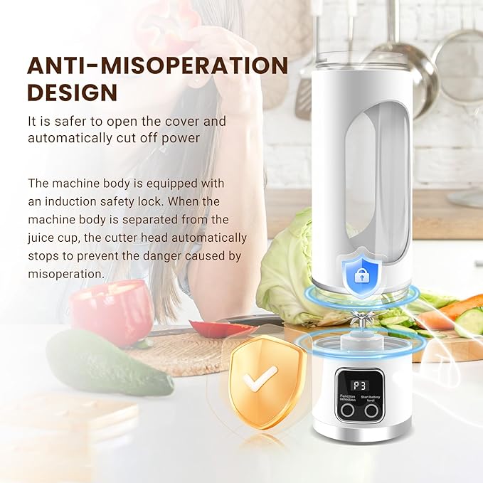 Portable Personal Electric USB Juicer,500ML Mini Blender Portable Blender For Shakes and Smoothies juice,12 Blades Great for Mixing,Compact、Convenient and Versatile (White)