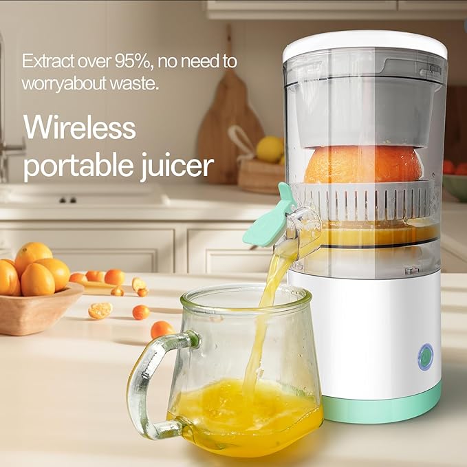 Rechargeable Electric Juicer - Citrus Juicer with Type-c Rechargeable for Orange, Lemon and Grapefruit Juicing. (White-45Watts)