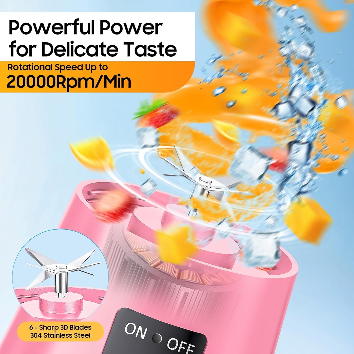 Personal Blender for Shakes and Smoothies - New Upgrade Cordless Portable Blender USB-C Rechargeable, 380Ml BAP Free Juice Cup, 6 Blades Freshly Squeezed for Picnic/Sprots, 20000Rpm/Min Speed