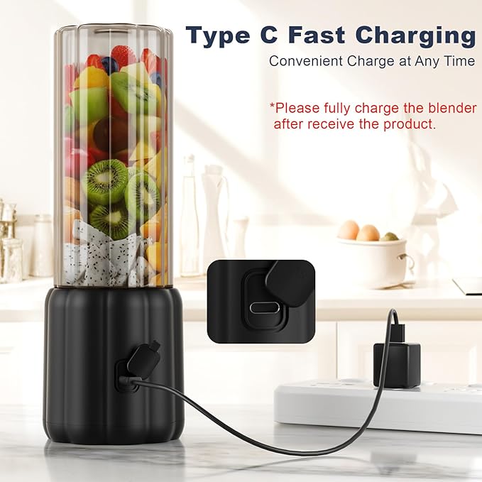 Portable Blender - Small Smoothie & Shake Maker, 17 Oz (500ml) Personal Blender with 6 Blades, USB-C Rechargeable Mini Mixer with Extra Lid for Travel, Office, Gym