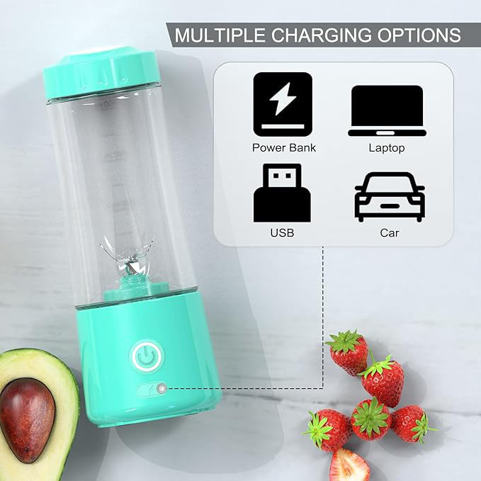 Portable Blender,USB Rechargeable Personal Mixer for Smoothie and Shakes, Mini Blender with Six Blades for Baby Food,Travel,Gym(Update)