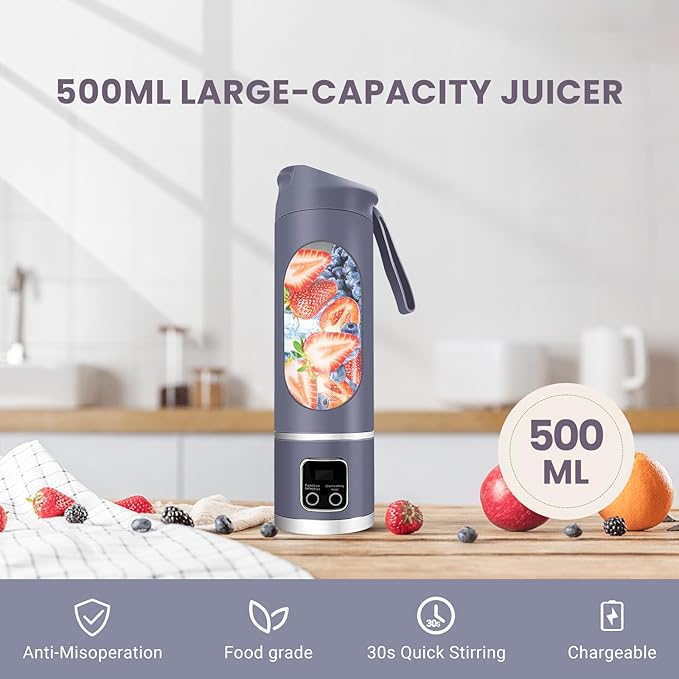 Portable Personal Electric USB Juicer,500ML Mini Blender Portable Blender For Shakes and Smoothies juice,12 Blades Great for Mixing,Compact、Convenient and Versatile (Purple)