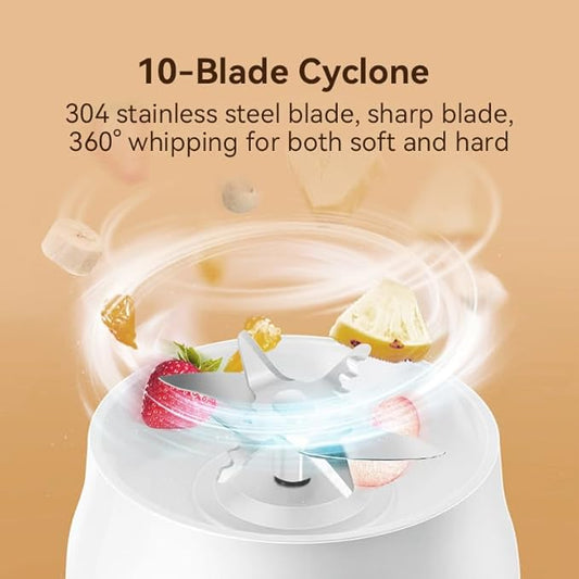 15oz Portable Blender,USB Rechargeable with 10 Blades for Juice and Smoothies,Electric juicer with Extra Handle Lid for Travel Sports Outgoing