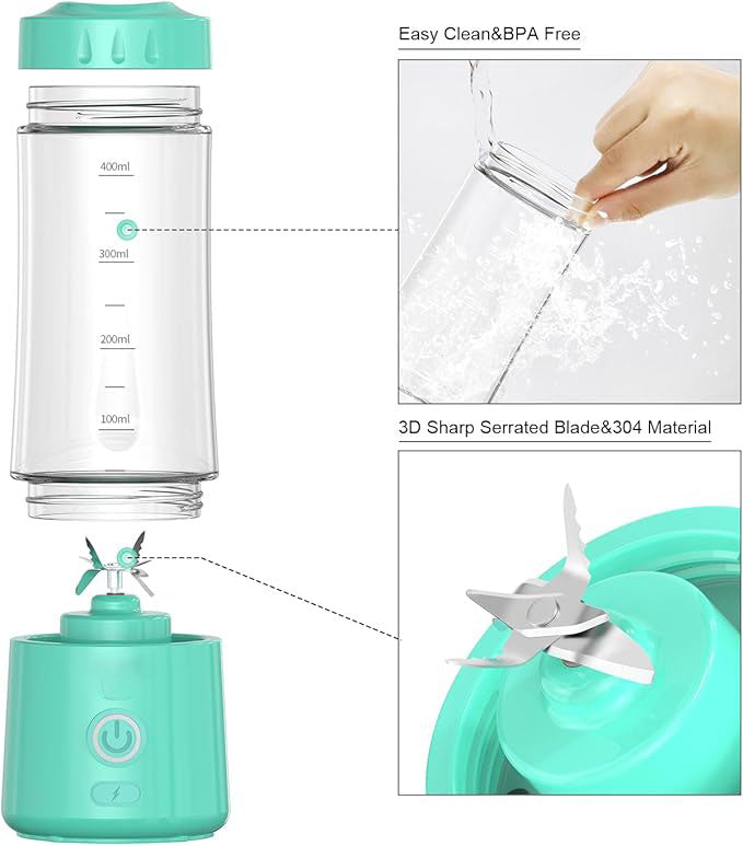 Portable Blender,USB Rechargeable Personal Mixer for Smoothie and Shakes, Mini Blender with Six Blades for Baby Food,Travel,Gym(Update)