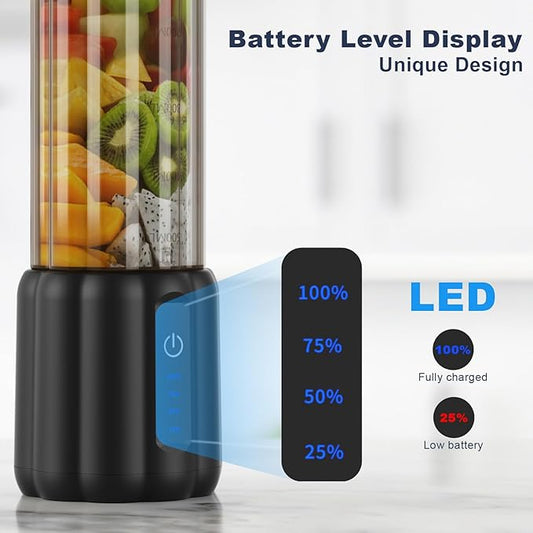 Portable Blender - Small Smoothie & Shake Maker, 17 Oz (500ml) Personal Blender with 6 Blades, USB-C Rechargeable Mini Mixer with Extra Lid for Travel, Office, Gym