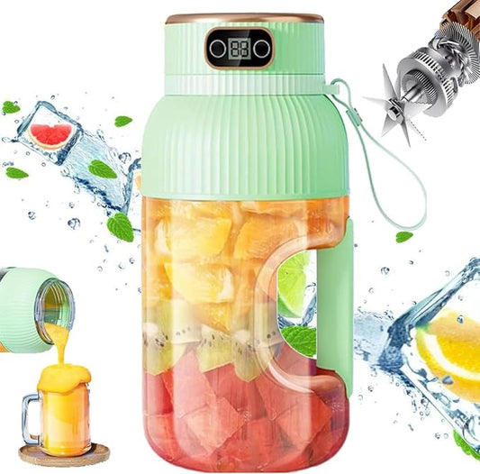 New Multifunctional Portable Juicer Cup with Digital Display, 42 Oz Portable Juicer Cup, Juice Cup Blender, Multifunctional Travel Cup for Shakes & Smoothies (Green)