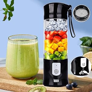 Portable Personal Blender,13OZ Cordless Juicer Cup,Serrated 6 Blade,with Filter,USB Rechargeable and Self Cleaning,Ideal for Smoothies,Ice Blending,Juicing, Mini Blender for Travel Sports Outgoing