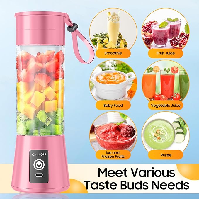 Personal Blender for Shakes and Smoothies - New Upgrade Cordless Portable Blender USB-C Rechargeable, 380Ml BAP Free Juice Cup, 6 Blades Freshly Squeezed for Picnic/Sprots, 20000Rpm/Min Speed