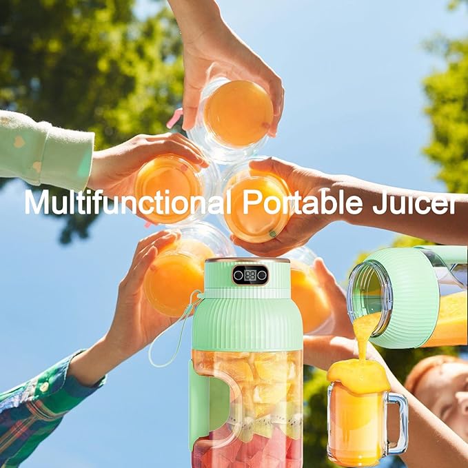 New Multifunctional Portable Juicer Cup with Digital Display, 42 Oz Portable Juicer Cup, Juice Cup Blender, Multifunctional Travel Cup for Shakes & Smoothies (Green)