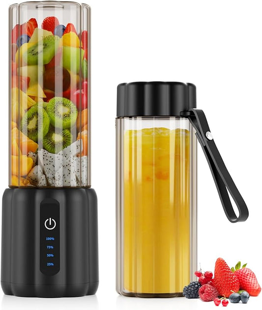 Portable Blender - Small Smoothie & Shake Maker, 17 Oz (500ml) Personal Blender with 6 Blades, USB-C Rechargeable Mini Mixer with Extra Lid for Travel, Office, Gym