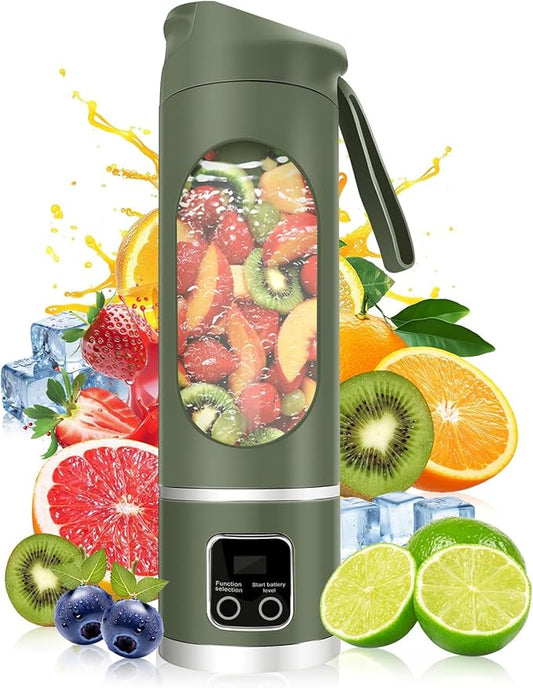 Portable Personal Electric USB Juicer，500ML Mini Blender Portable Blender For Shakes and Smoothies juice，12 Blades Great for Mixing，Compact、Convenient and Versatile (Green)